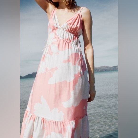 H&M Dresses & Skirts - H&M Drawstrings Maxi Dress Floral Light Pink XXL, XL BNWT